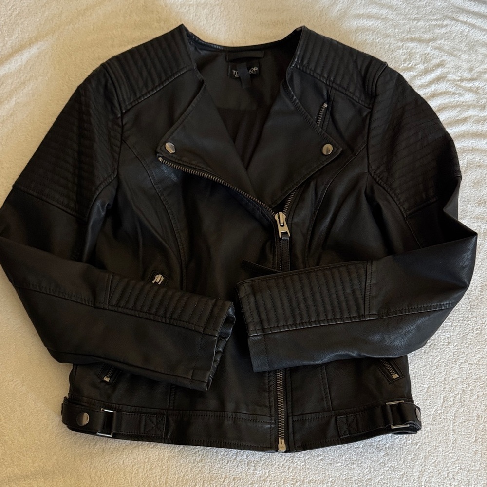 Topshop Black Leather Biker Jacket